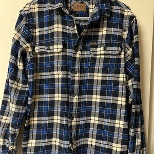 Orvis Men's Navy and Cream Plaid Button Down Shacket heavy weight shirt